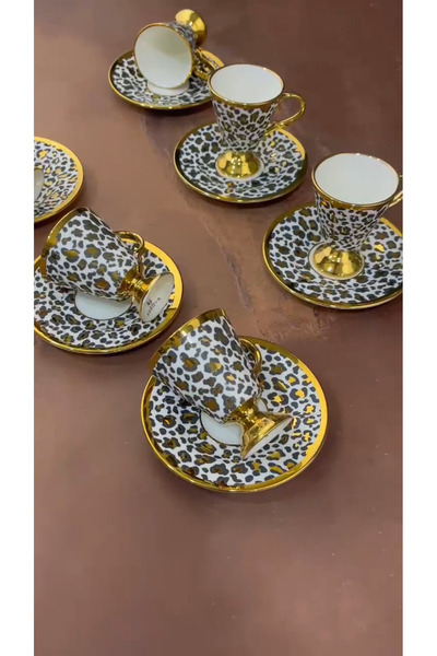 DEKOR ZÜCCACİYE HOME Kosova taliana ayaklı leopar desenli kahve fincanı
