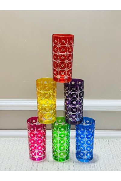 EVRA 6 Adet Renkli Yıldız Kare Kesme Renkli Bardak