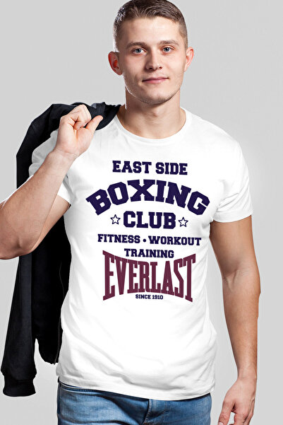 ROCKANDROLL Tricou alb cu mânecă scurtă Boxing Club pentru bărbați