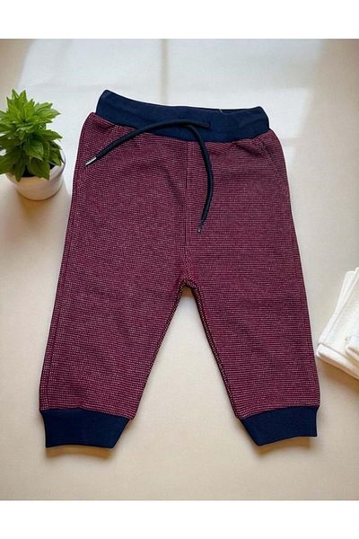 Nanica Kids Patterned Tracksuit Bottom with Leg Elastic Claret Red