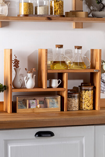 mutfy Ahşap Fonksiyonel Askılı Mutfak Organizer Raf 2 Parça Düzenleyici Raf - Kahve Köşesi Rafı