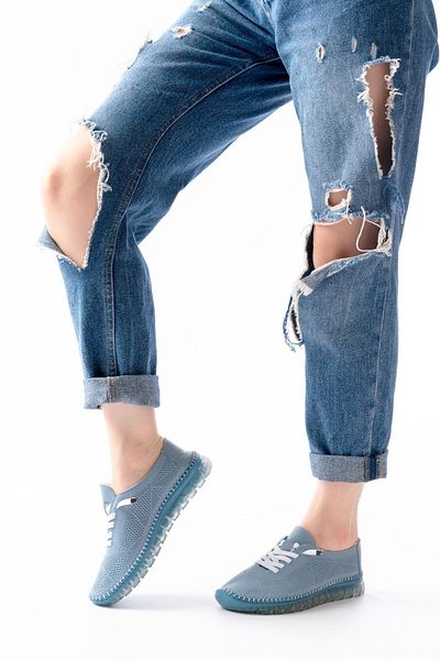 infon shoes creation S-365 Pantofi sport de damă din piele naturală cu model albastru cu talpă transparentă