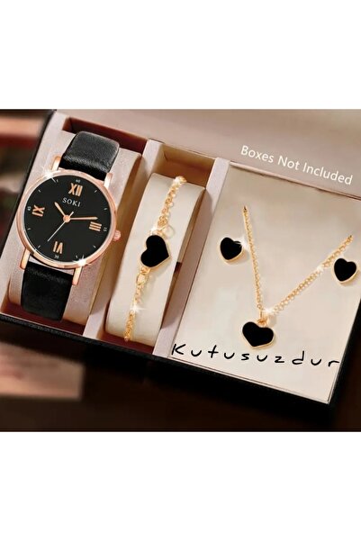 BBS Siyah 5'li Takı Seti – Kolye Küpe Bileklik Şık Kombin Kutusuz