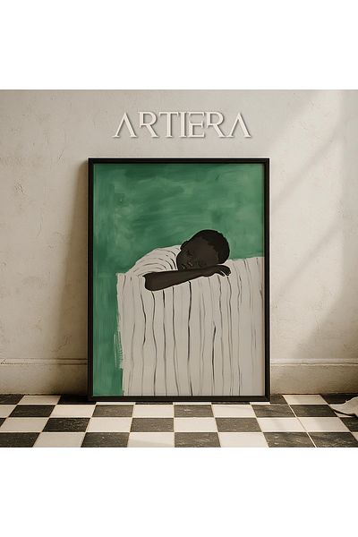 HİGUERA Portret minimalist pentru băieți Pictură murală cu rame din lemn