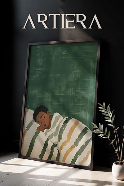 HİGUERA Portret minimalist pentru băieți Pictură murală cu rame din lemn