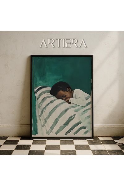 HİGUERA Portret minimalist pentru băieți Pictură murală cu rame din lemn