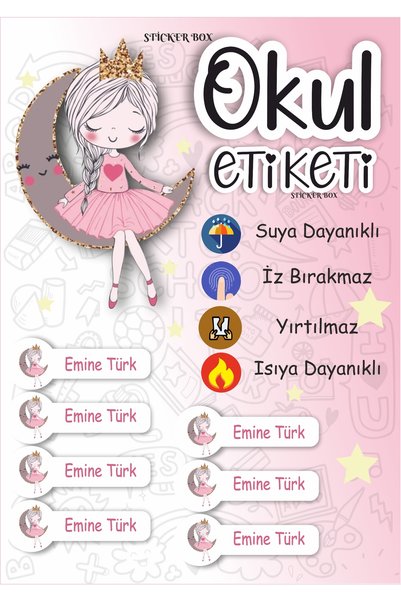 Think And Print 150 Pieces of Cute Girl Pen and Notebook Labels - Sitting on the Moon, Custom Name Writable