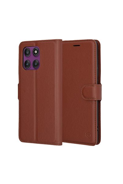SKYDDAR INNOVATION Husă pentru Motorola Edge 60 Pro, piele tip folio, tip carte, cu portofel interior, maro, set de autocolante