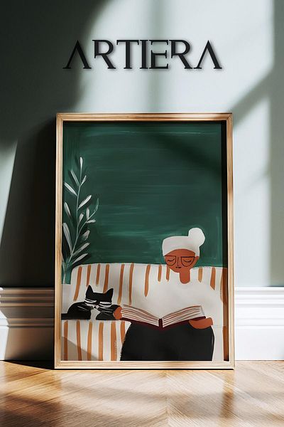 HİGUERA Figură care citeste o carte Portret de femeie abstractă Pictură murală cu rame din lemn