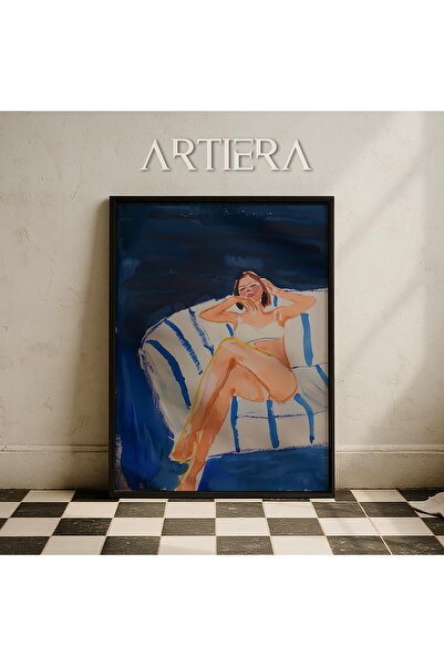 HİGUERA Μινιμαλιστικό αφηρημένο γυναικείο πορτρέτο σε μπλε αποχρώσεις Ζωγραφι...