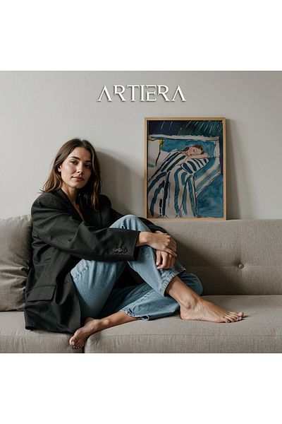 HİGUERA Rajonul albastru minimalist dormitor abstract portret de femeie pictură murală cu cadru din lemn