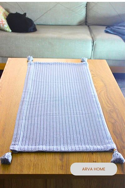 ARVA Home Cotton Knitted Pattern Table Runner - 35 X 90 cm