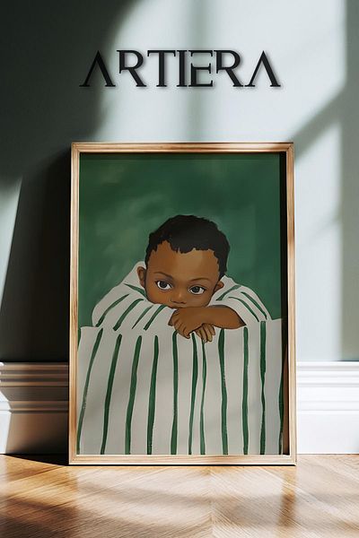 HİGUERA Portret minimalist pentru băieți Pictură murală cu rame din lemn