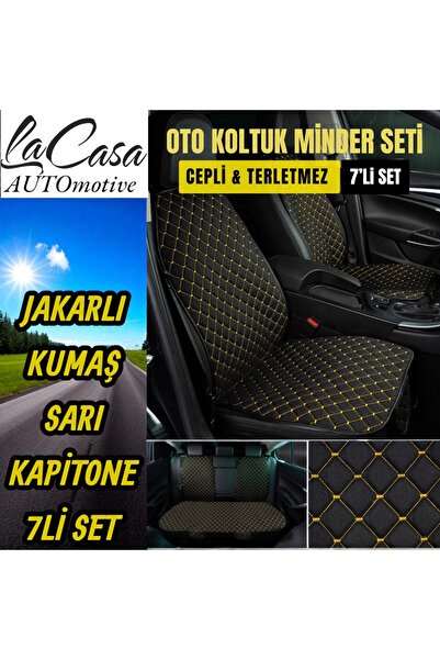 la casa Husă de scaun auto ergonomică anti-transpirație Lacasa (7 bucăți) - Set complet pentru vehicul cu 5 locuri, negru-galben