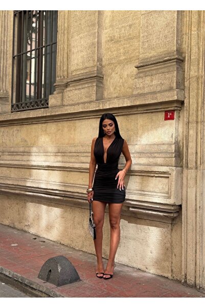 sajarsln Φόρεμα Saja Rsln Crystal Lycra υφασμάτινο δεμένο χαμηλού κοπής - Μαύρο