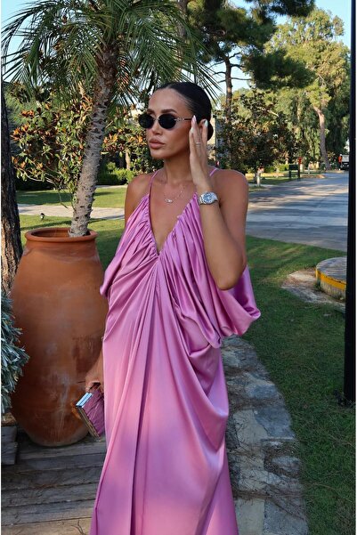 Havoş Pink Satin Surface Volume Dress