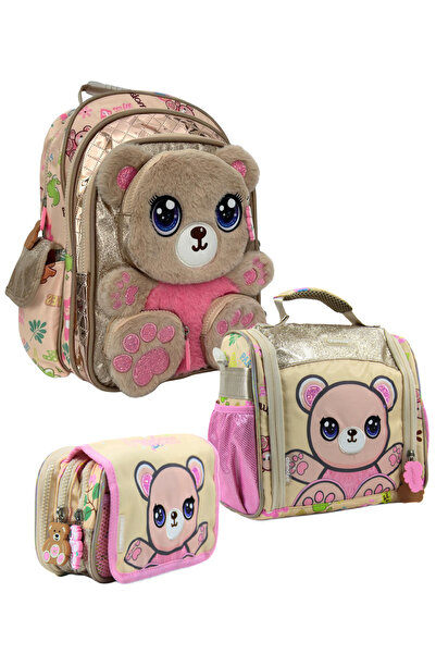 high value chimola honey paws Ayıcıklı 3'lü Okul Çantası Seti ( Ara boy) İTHAL