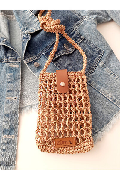 zümal tekstil tasarım Lüx El Örgüsü Kağıt Ip Kadın Omuz Telefon Çantası ( Ren...