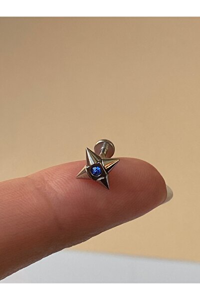 kurukafagift Çelik Piercing Yıldız Gümüş Renk Mavi Taşlı Tragus Helix Labret ...