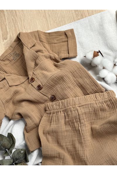MİLNA BABY&KİDS 100% Cotton Muslin Pocketed Baby Boy Double Set (6-18 Months)