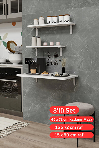 Kydonia Home Duvara Monte Katlanabilir Kahve Köşesi Seti– Raflı Tasarım