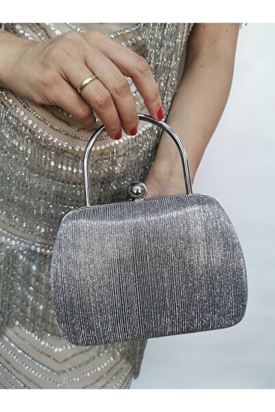 NAZART Women's Laser Platinum Evening Dress Clutch Chain Strap Handheld Wedding Engagement Night Shoulder Bag