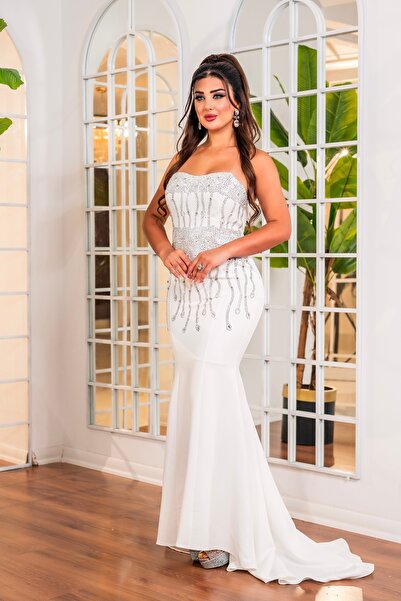 Helen Fashion DABIL TASARIM TAŞLI KUYRUKLU ABİYE ELBİSE