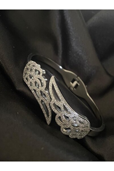 KANERUZ Simli Büyük Melek Kanatları Gümüş Kaplama Ithal Paslanmaz Çelik Kelep...