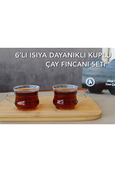 ARVALE Isıya Dayanıklı Ateşe Temas Edebilen 6'lı Borosilikat Kulplu Çay Fincanı Seti