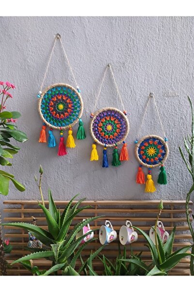 Genel Markalar Duvar Süsü Renkli Mandala Makrome Hediyelik Balkon Bahçe Teras...