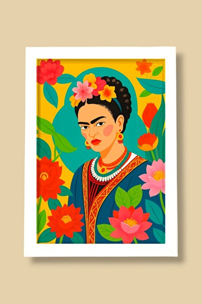 Frida İllüstrasyon Tasarım Tablo – Beyaz Çerçeveli, Pleksi Korumalı, Duvar Tipi