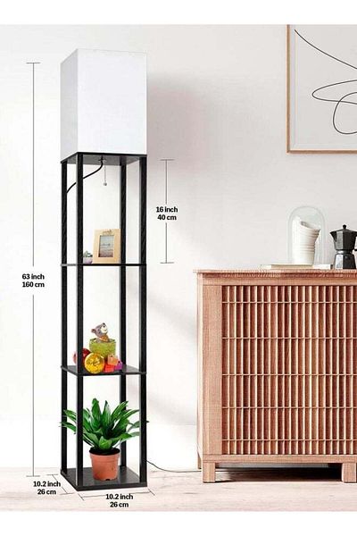 Generic Floor Lamp with Shelves, Modern Square Standing Lamp with 3 Color Temperature Bulb, Corner Display B