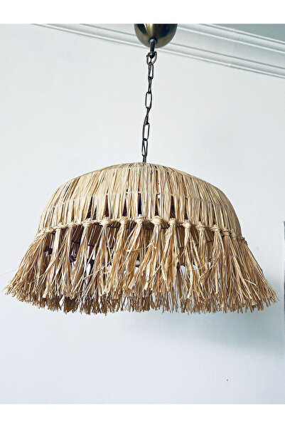 Turkish Belkıs Rattan Rattan Bambu Rafya Hasır Makrome Sarkıt Avize 40x20 cm