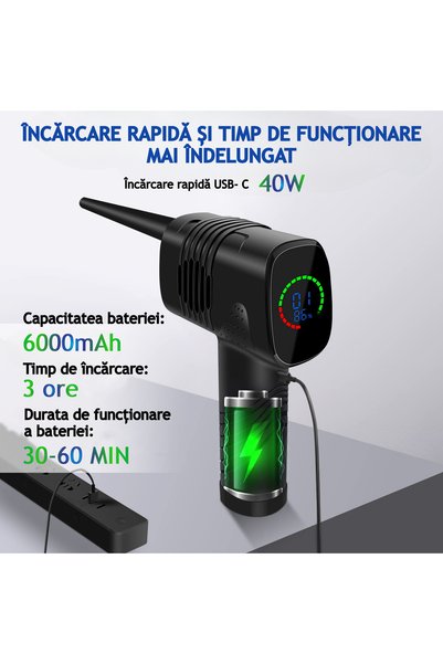 VENTLEX Suflanta aer Profesionala, Ecran Led, 3 Trepte de Viteza, Portabila, 5 duze, pentru indepartat praf