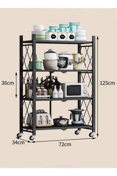 Generic Dida-cosmos 4 Layer Shelf Foldable Storage Shelving Unit with Wheels, Metal Storage Rack Display Rac