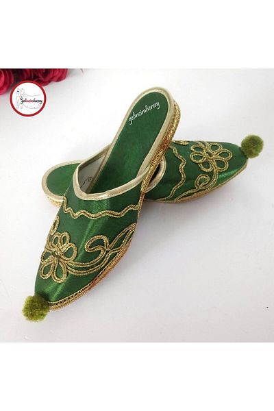 Gelincimherşey Green Colored Tip Pompom Sandal For Bindalli Or Local Costume