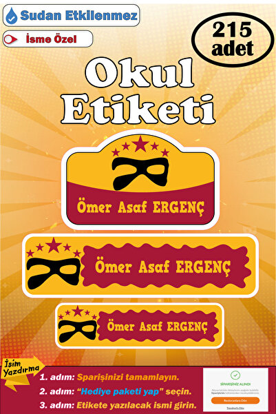GSticker İsme Özel Okul Etiketi Kalem Defter Etiketi Kız Erkek Çocuk Maske Fi...