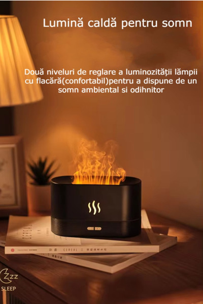 GBV LOGIC Umidificator Cu Ultrasunete Aromaterapie ,Stil Flacără, Cu Ulei Esențial, 180 ml,negru