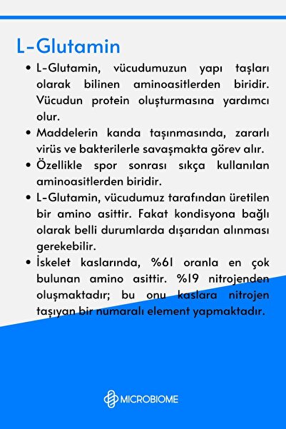 Microbiome L-glutamin Tek Talbette 1000 Mg L-Glutamin 60 Tablet Aminoasit Amino Asit (L-GLUTAMİNE)