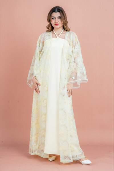 IKKXA طقم عباية عصري من 3 قطع بنقشة زهور