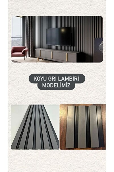 Lambiri Koyu Gri Çift Renk (1 KOLİ 22 ADET 12X280CM) Ev,ofis,tv Arkası Pvc De...