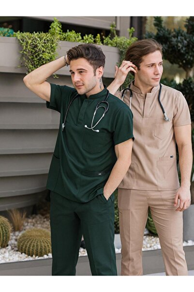EGEUNIFORM زي ممرض أخضر كاكي فاخر جديد للرجال، زي طبيب لجراحة طبيب الأسنان