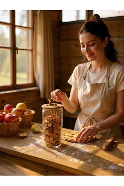 Yenigeldi (9X20Cm) 1000ml 1Pcs Amber Color Geyikli Glass Storage Jar Deer Head Gold Color Y-501