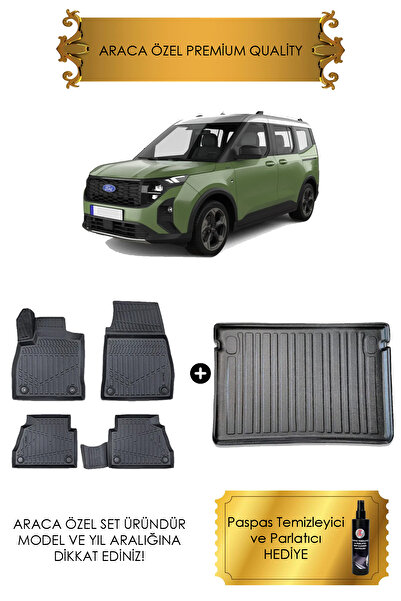 Sare Tuning Ford Tourneo Courier 2024 - 2025 Uyumlu Araca Özel Havuzlu Paspas ve Bagaj Havuzu(HEDİYELİ)