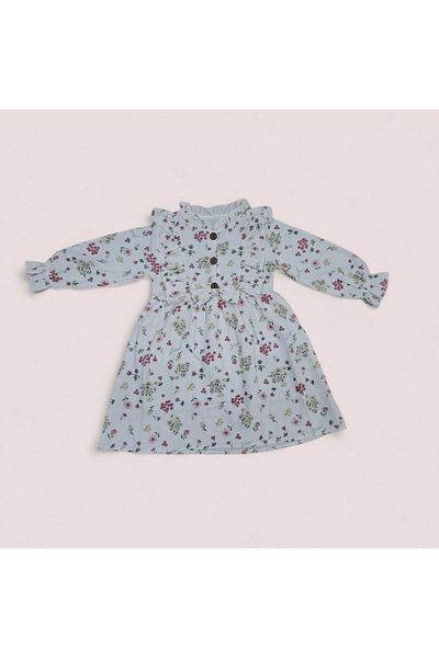 Tosyalı Burak Bebe Girls' Long Sleeve Printed Cotton Muslin Fabric Seasonal Dress