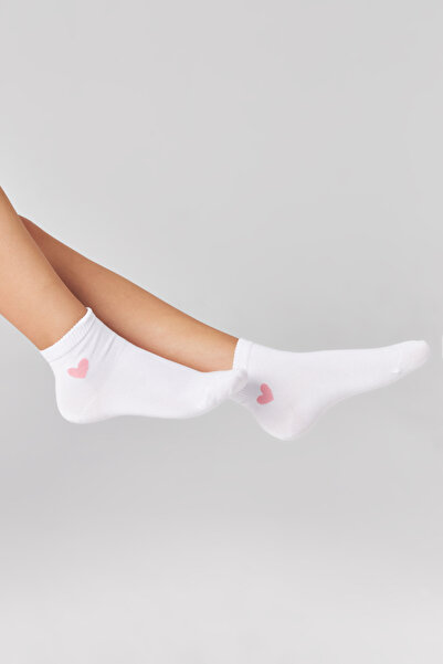 bamboo star Дамски бели безшевни чорапи с шарка на сърце, бамбукови, 3 броя