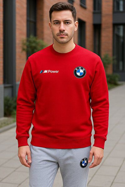 YOHO SPORT BMW Baskılı Original Ünisex kışlık Sweatshirt Kırmızı