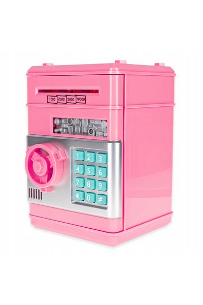LUDIRO Pusculita Seif pentru Copii, Sunete si Lumini, Rulare automata a Bancnotelor, 19.5x13x12 Cm, Roz