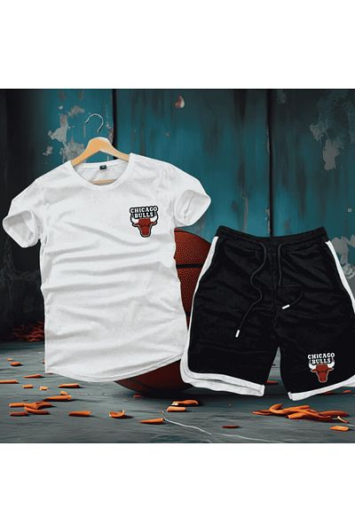 YOHO SPORT Set de 2 tricou și pantaloni scurți slim cu imprimeu New Season Trend Bulls - țesătură interlock din poliester