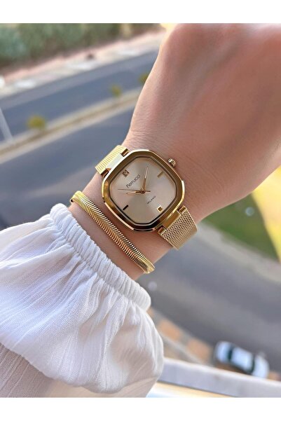 Ferrucci Gold Renk Kasa Kordon Yeni Sezon Hasır Kordon 30 Mt Suya Dayanıklı Kadın Kol Saati